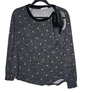 Le Lis‎ Women's Gray Polka Dot Velvet Bow Blouse Medium Holiday Winter Neutral